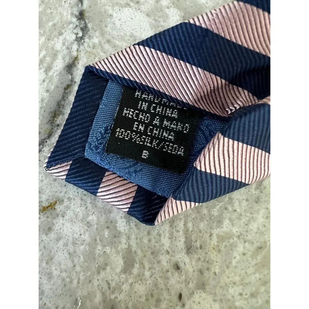 Van Heusen 100% Silk Men's Neck Tie Pink w Navy Blue Stripes JL